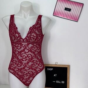 Victoria's Secret Burgundy Lace Bodysuit Sz Medium NWT